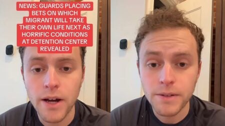 A picture of a man talking about the Texas ICE guards.