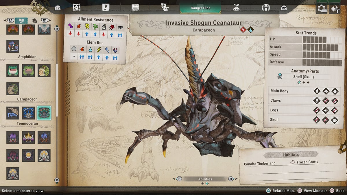 Monster Hunter Stories 3 - Carapaceon Move Types and Weaknesses