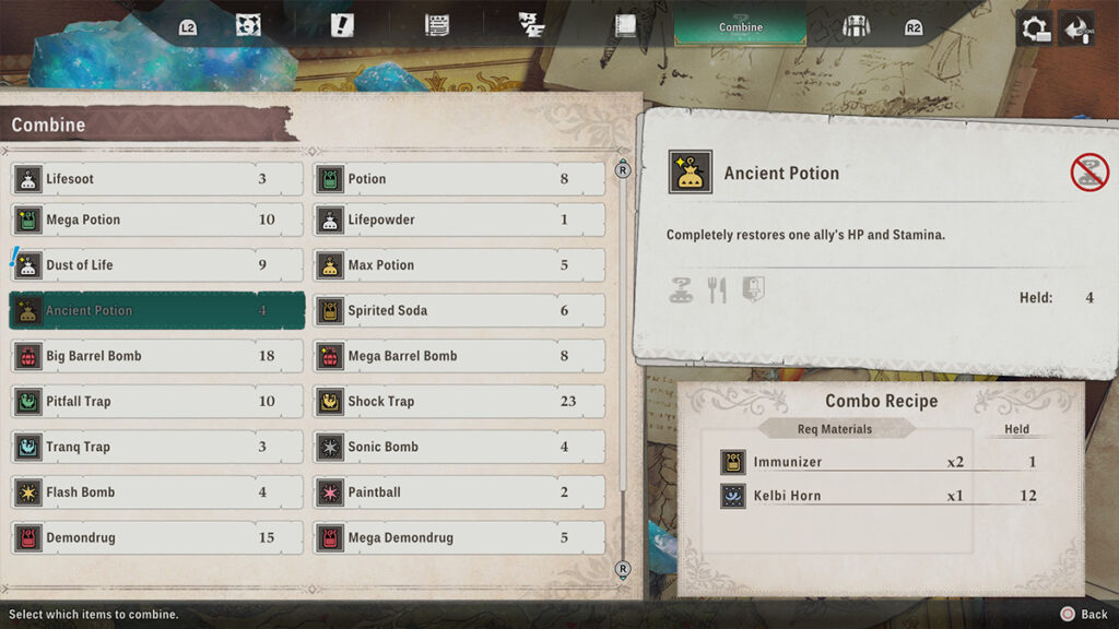 Combo Crafting Consumable Recipes