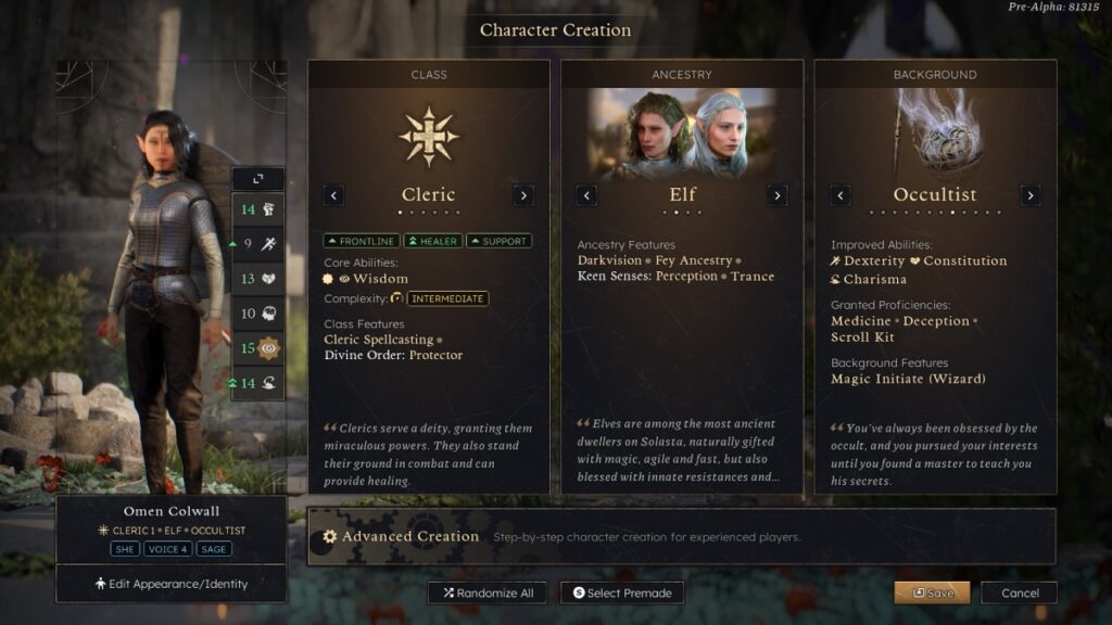 Solasta II Character Creation Options