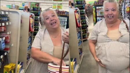Woman arguing in Dollar Store Check Out