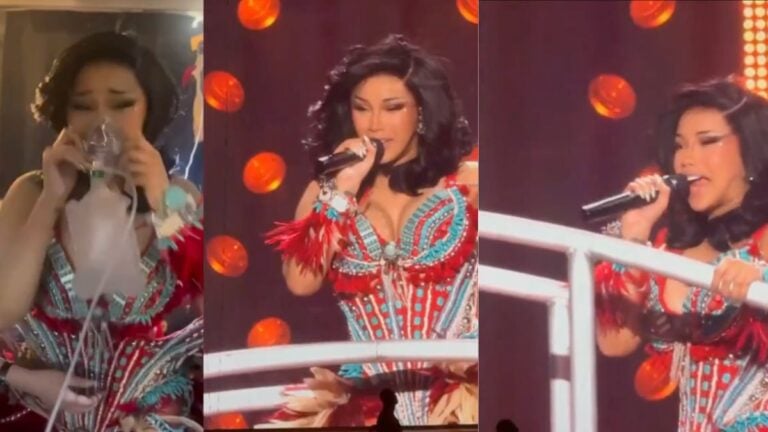 Cardi B uses an oxygen mask backstage after performing at a high-altitude concert in Denver, Colorado.