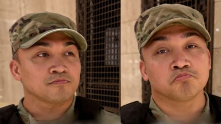 New York man confronting a US Air Force member on a city street asking America first or Israel first in a viral Instagram video during the Iran war.