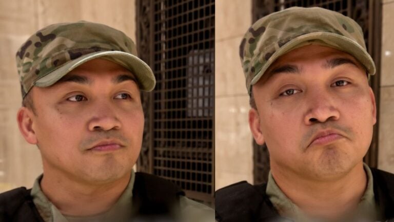 New York man confronting a US Air Force member on a city street asking America first or Israel first in a viral Instagram video during the Iran war.