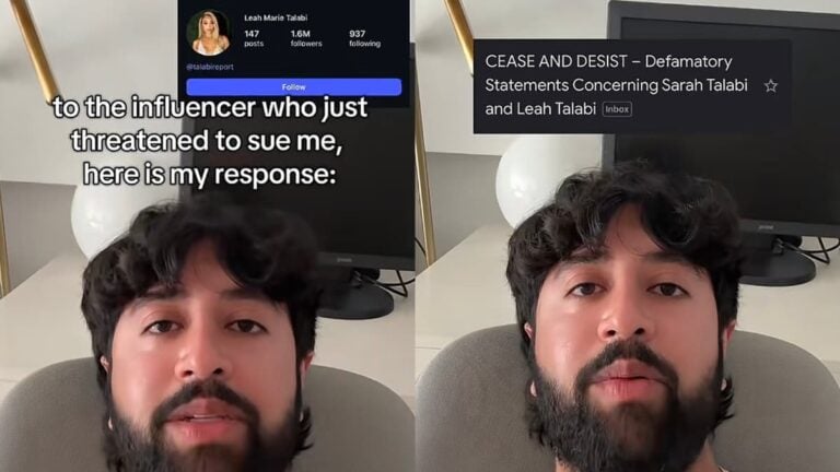 A picture of the TikToker talking about the California influencer.