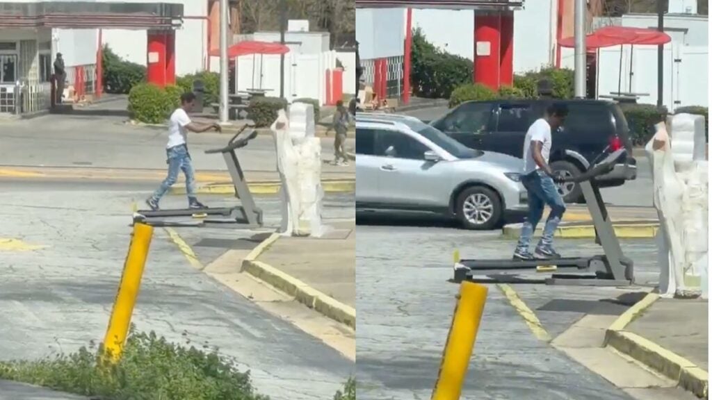 ‘This Whole City Is a Skit’: Atlanta Man Spotted Running on Treadmill in the Street While Smoking Man Walking on Treadmill in the Street