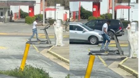 ‘This Whole City Is a Skit’: Atlanta Man Spotted Running on Treadmill in the Street While Smoking Man Walking on Treadmill in the Street
