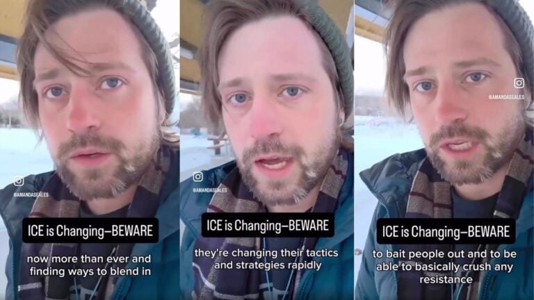 Minnesota community activist recording a viral warning video about ICE agents disguising themselves as construction workers, Uber drivers and maintenance workers in Twin Cities neighborhoods.