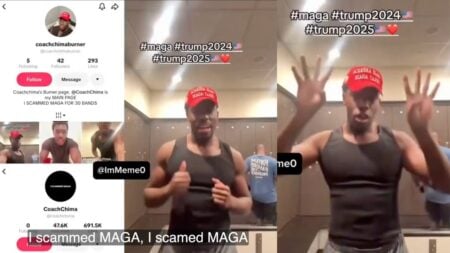 New Jersey TikToker Coach Chima in a viral video revealing he allegedly scammed MAGA supporters out of $30,000 by posing as a Black Trump supporter for two years on TikTok.