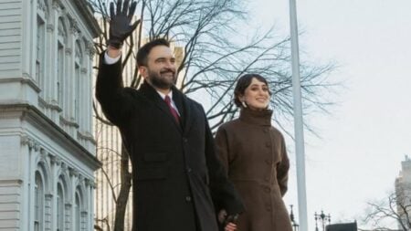 A picture of Zohran Mamdani and his wife.