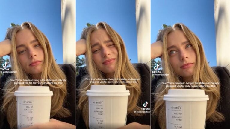 Norwegian woman Victoria living in Los Angeles California recreating an American small talk interaction in a viral video about European versus American social culture.