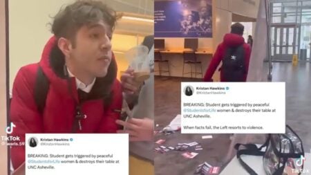 Unhinged North Carolina Student Destroys Pro-Life Table, Calls Activists Fascists: ‘He Should Be Expelled and Arrested’ A picture of the North Carolina student.