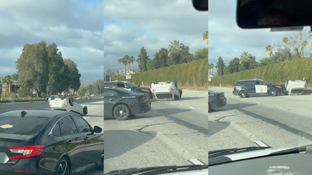 California Patrol Officer Rams Flipped Car Across Lanes, Sparks Questions: ‘That Can’t Be Department Policy’