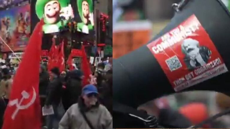 New York ‘No Kings’ Protest Disrupted After Communist Group Shows Up Chanting for Revolution: ‘We’re Definitely Headed for Civil War’ A picture of the communist group in New York.