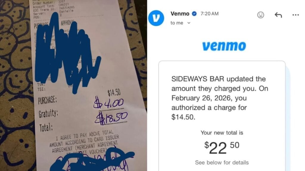 A picture of the receipt at the California bar.