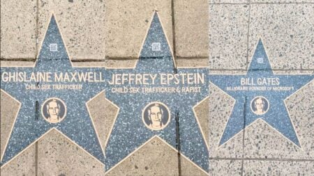 Jeffrey Epstein Walk of Shame star installation in Washington, D.C. park near the White House.