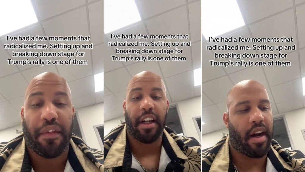 Louisiana Man Opens Up About His Dehumanizing Experience at a Trump Rally: ‘That’s Literally PTSD’ A Black man speaks directly to camera in a personal testimonial video describing his traumatic experience working as an AV technician at a Trump rally in Orlando, Florida in 2017, where he says rally attendees chanted racial slurs at him as he exited a work van.