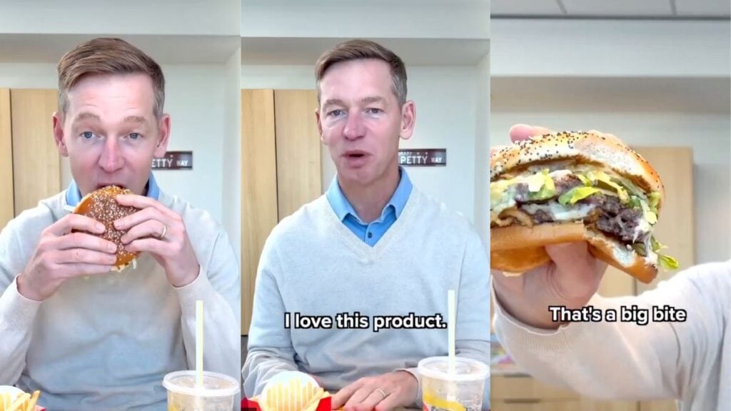 Illinois-based McDonald’s CEO reacts to viral burger bite moment.