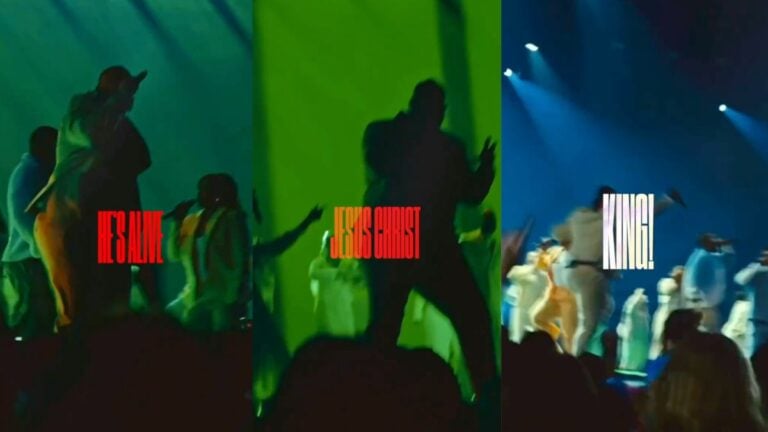 Lead worship pastor Roosevelt Stewart II performs on a dramatically lit stage at Transformation Church in Tulsa, Oklahoma during an Easter Sunday service featuring a gospel remix of Travis Scott's "FE!N," as the congregation dances and engages during the performance.