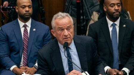 HHS Secretary Robert F. Kennedy Jr. testifying before the House Ways and Means Committee in Washington D.C. during a budget hearing on April 16 2026.