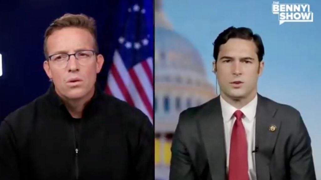 Texas Republican Rep. Brandon Gill speaking during an interview that has gone viral for its commentary on immigration and national culture.