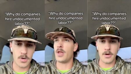 An Austin, Texas construction worker speaks to camera on a job site, describing how his deported coworker Marvin called from Mexico to apologize and brief him on unfinished work.