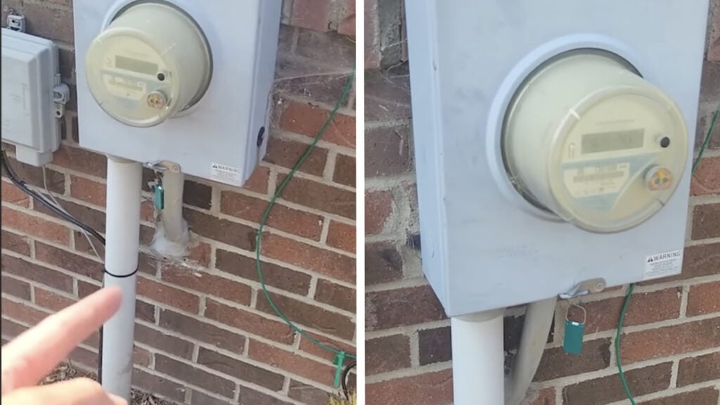 Woman Pointing at Electric Meter