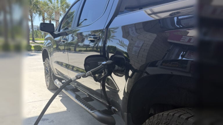 Black Truck at a Gas Pump