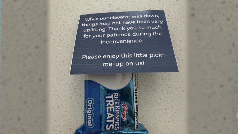 Rice Krispies Treat with Note from Apartment Management