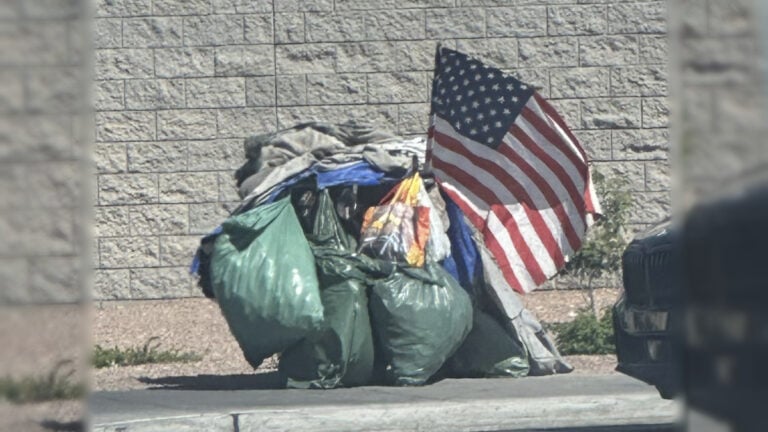 Homeless Person with American Flag