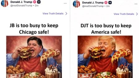 An AI generated picture of Illinois Governor JB Pritzker and Trump.