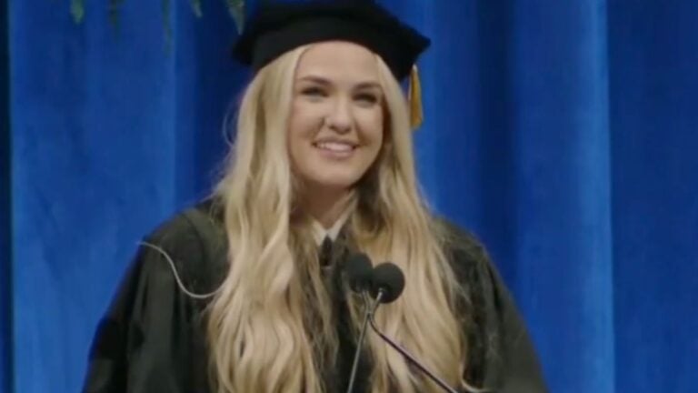 Erika Kirk Urges Michigan College Graduates to Marry Young and Embrace Gender Roles: ‘You Are Called to Nurture’ Erika Kirk, CEO of Turning Point USA and widow of Charlie Kirk, delivers the keynote commencement address at Hillsdale College's 174th graduation ceremony in Hillsdale, Michigan on May 9, 2026.