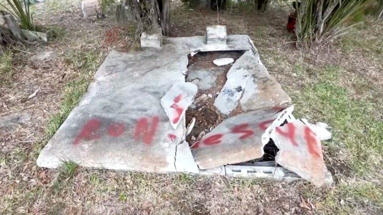 Historic Black Cemetery in Florida Vandalized With Trump and DeSantis Graffiti on Graves: We Can’t Even Die in Peace Vandalized grave at Old Memphis Cemetery in Palmetto after vandals knocked over headstones and spray-painted "Trump" and "DeSantis" in red across 17 gravesites at the historic 122-year-old Black cemetery on May 14, 2026.