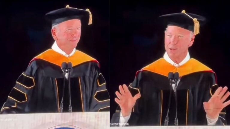 Former Google CEO Eric Schmidt stands at the podium during the University of Arizona's May 2026 commencement ceremony at Casino Del Sol Stadium in Tucson, continuing his speech about artificial intelligence as sustained boos ring out from graduating students throughout the address.