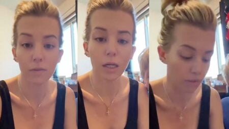Michigan Woman Cancels Club Membership Over Muslims Wearing Full-Body Swimsuits In Pool: ‘It’s Gross. It’s Dirty’ A woman speaks directly into a camera in a selfie-style video, appearing visibly upset, with text referencing a pool and gym membership cancellation.