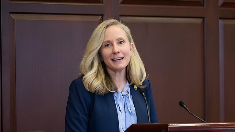 Virginia Governor Abigail Spanberger talking.