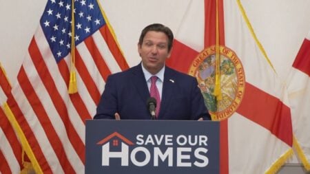 Florida Governor Slammed After Analysis Challenges Property Tax Claims: ‘Facts and Especially Math Have a Well-Known Liberal Bias’ Ron DeSantis speaking to the public about the tax reduction.