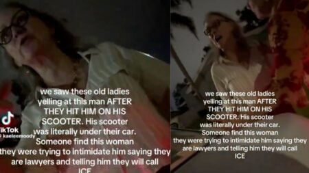 Florida Woman Runs Over Asian Scooter Rider, Hurls Racist Slurs, And Threatens To Call ICE: ‘Grandma Karen Really Getting Bold’ A nighttime street scene in Clearwater, Florida, showing a woman screaming.