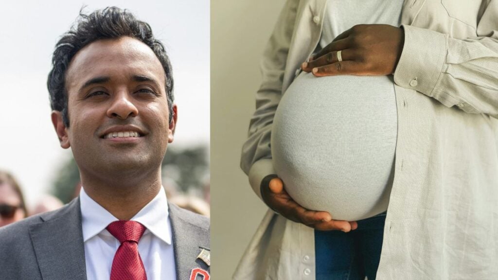 ‘This Is So Racist’ Ohio Republican Vivek Ramaswamy Faces Backlash Over Black Mother Comments Split image showing Ohio Republican gubernatorial candidate Vivek Ramaswamy on the left and a close-up of a pregnant Black woman holding her stomach on the right
