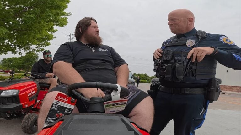 Kansas Man Pulled Over While Riding Lawn Mower, Meets Nicest Officer Ever: ‘Every Cop Knows This Guy’ Kansas Man Pulled Over While Riding Racing Lawn Mower, Meets Nicest Officer Ever
