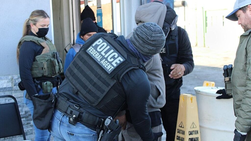 ICE Agents Detain Parents at Maryland Elementary School as Kids Watch: ‘America Cannot Sustain Illegal Immigration’ U.S. Immigration and Customs Enforcement (ICE) Enforcement and Removal Operations' (ERO) officers in West Palm Beach, Florida on February 14, 2025.