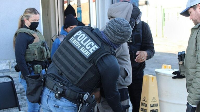 ICE Agents Detain Parents at Maryland Elementary School as Kids Watch: ‘America Cannot Sustain Illegal Immigration’ U.S. Immigration and Customs Enforcement (ICE) Enforcement and Removal Operations' (ERO) officers in West Palm Beach, Florida on February 14, 2025.