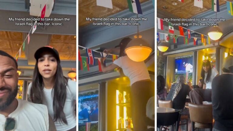 California Woman Proudly Cuts Down Israeli Flag Displayed at Bar: ‘Hopefully, Someone Exposes Her for the Pig She Is’