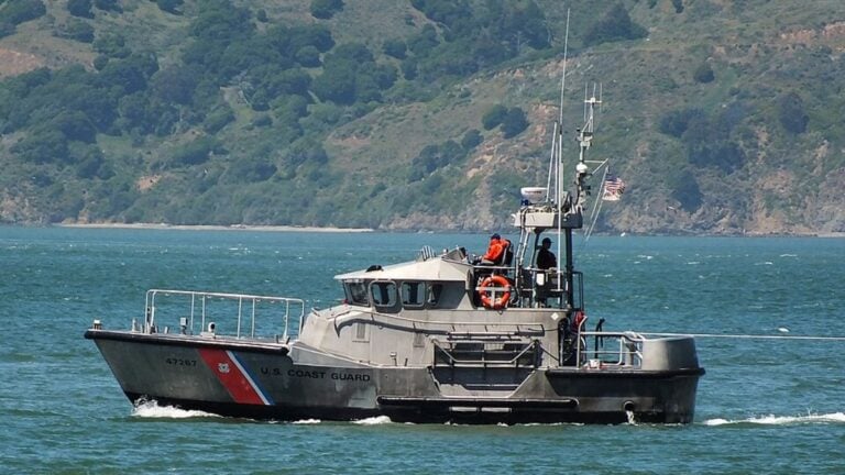 U.S. Coast Guard Jumps Onto Out-of-Control Boat After Driver Falls Overboard in Maryland: ‘Took Extraordinary Skill’ US Coast Guard boat.