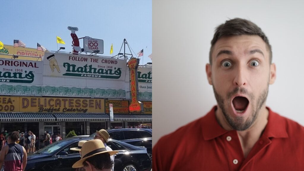 New York Tourists Filmed The Menu At Nathan’s Famous, And The Price Of One Hot Dog Combo Has The Internet Doing The Math: ‘I’ll Stick With Costco’ Nathan's Famous hot dog stand menu showing a $14.99 combo price in New York