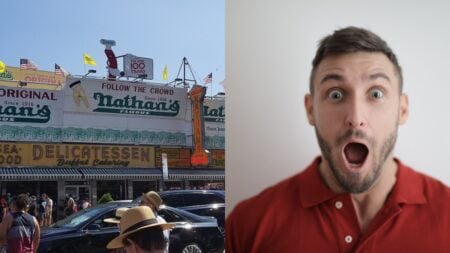 Nathan's Famous hot dog stand menu showing a $14.99 combo price in New York