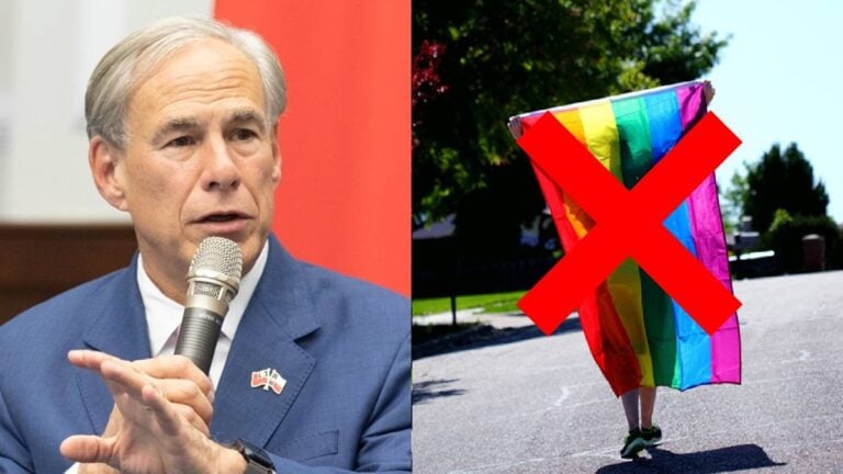 Custom image of Greg Abbott and the LGBT flag