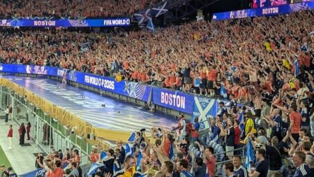 Scottish Tartan Army Fan Handcuffed and Escorted Out of Florida Marlins Game: ‘Let ’Em Have Fun’ The Tartan Army celebrate Scotland's victory over Haiti in their opening match of the 2026 FIFA World Cup.