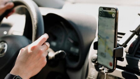 Driver using GPS on smartphone