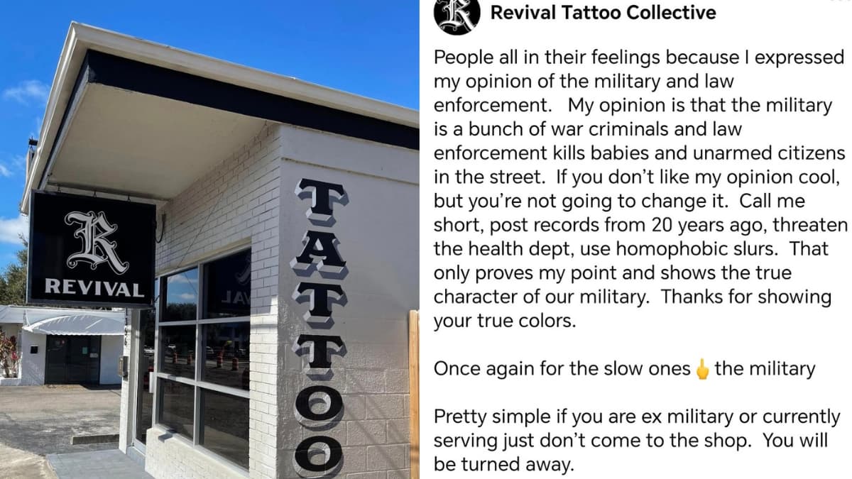 Outrage After Florida Tattoo Shop Owner Refuses to Serve Military Members, Calls Them ‘War Criminals’: ‘Make Them Famous’